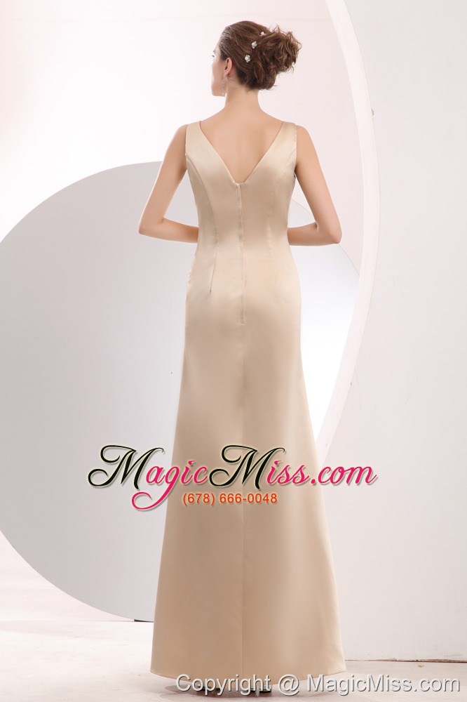 wholesale champagne empire straps floor-length satin ruch prom / evening dress