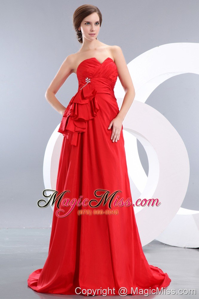 wholesale red empire sweetheart brush train taffeta beading prom / evening dress