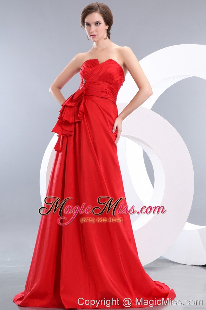 wholesale red empire sweetheart brush train taffeta beading prom / evening dress