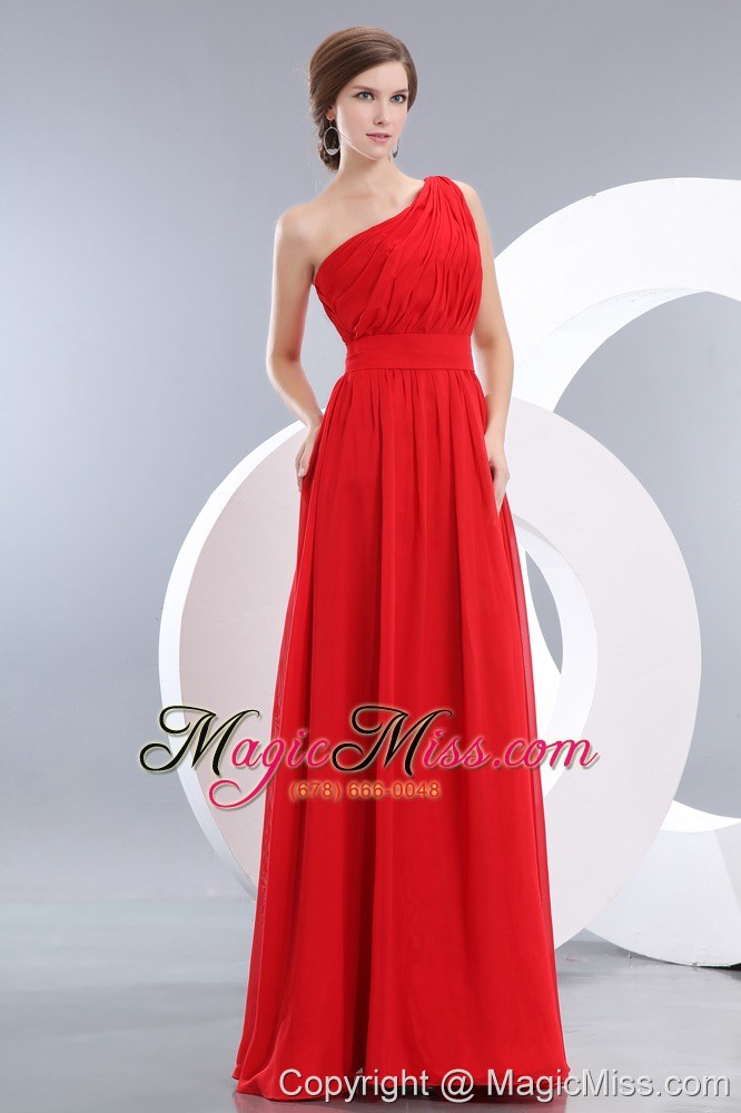 wholesale red empire one shoulder floor-length chiffon ruch prom / evening dress