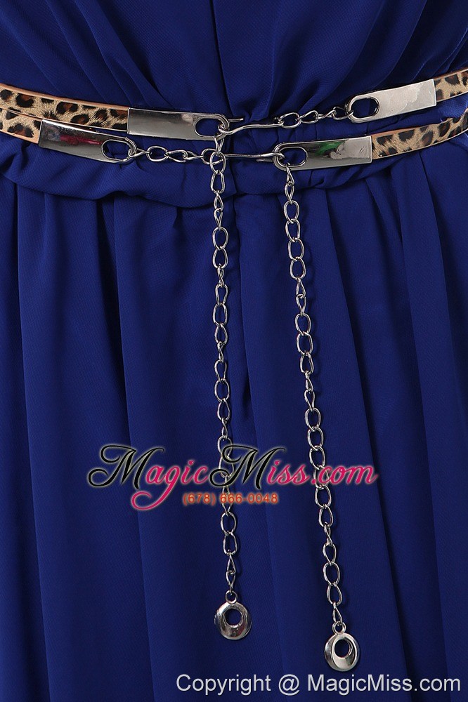 wholesale blue empire v-neck brush train chiffon belt prom / evening dress