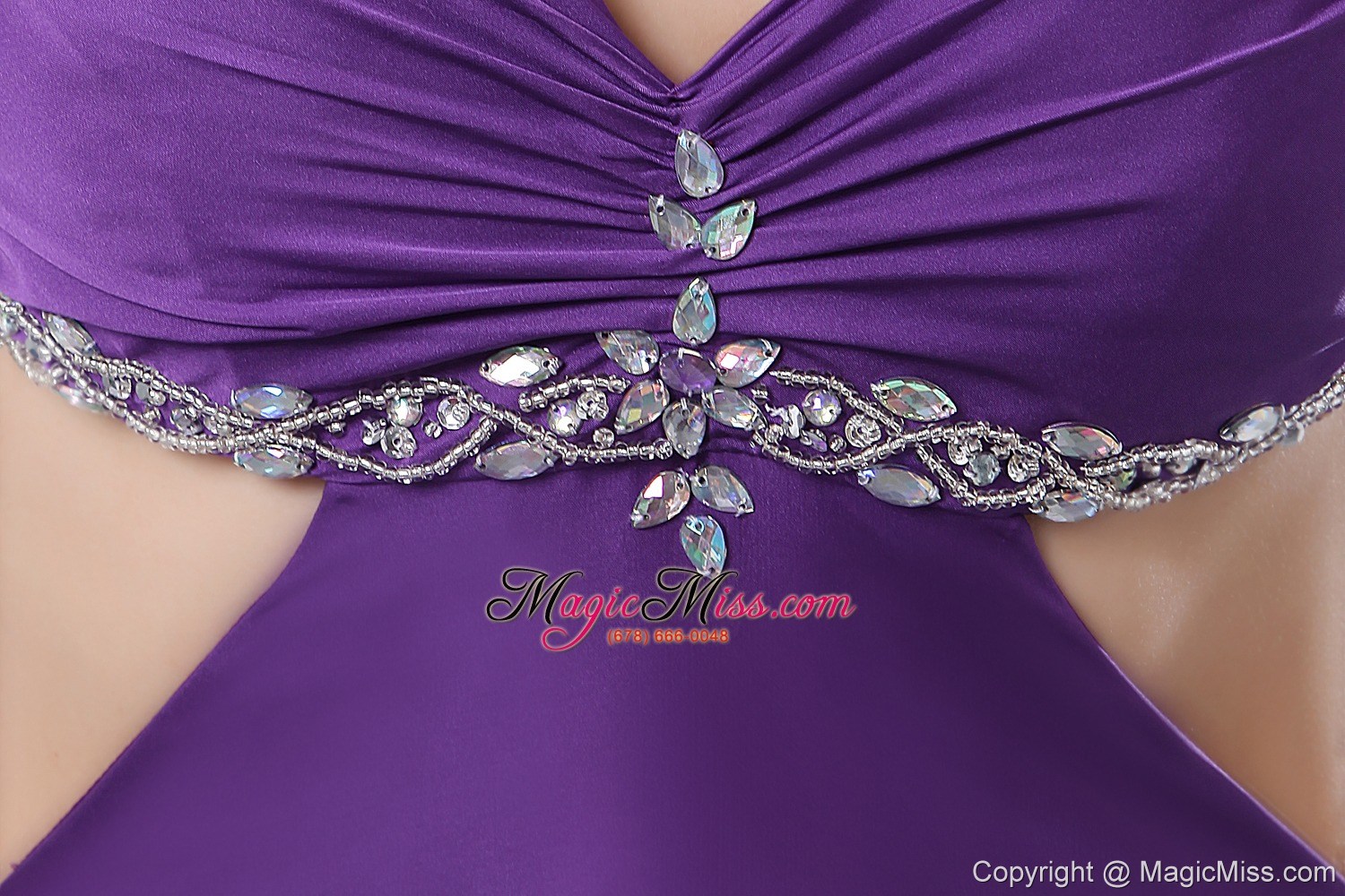 wholesale purple empire straps brush train elastic woven satin beading prom / evening dress