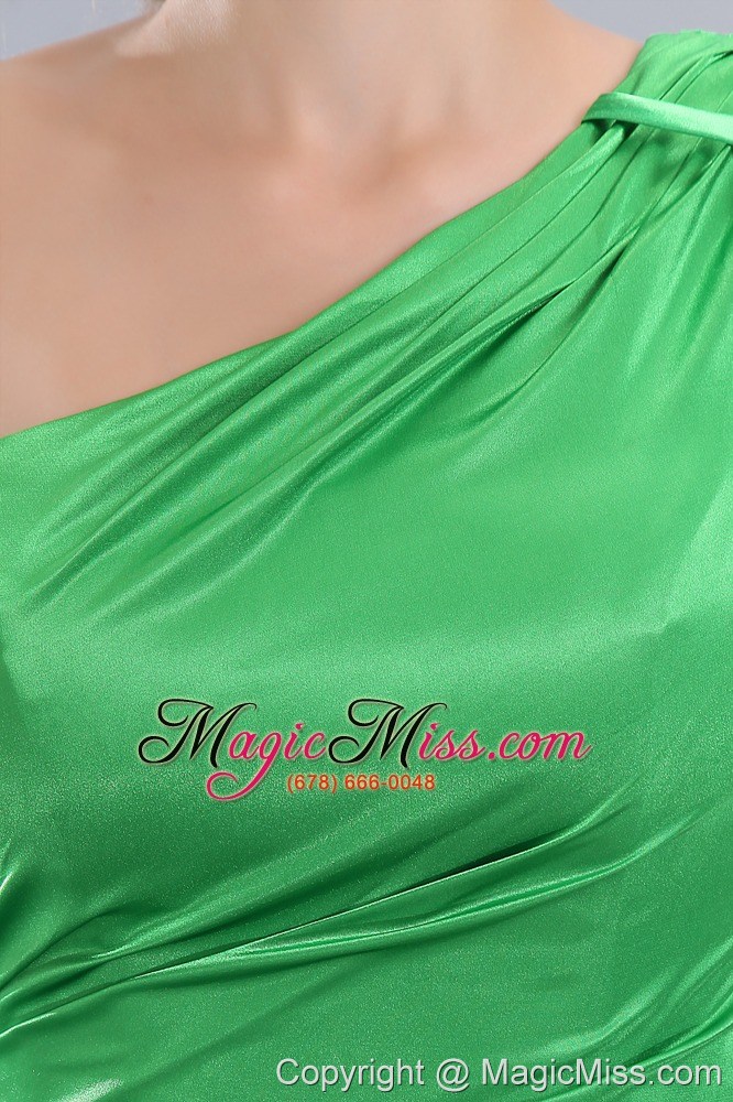 wholesale spring green mermaid one shoulder brush train elastic woven satin ruch prom / evening dress