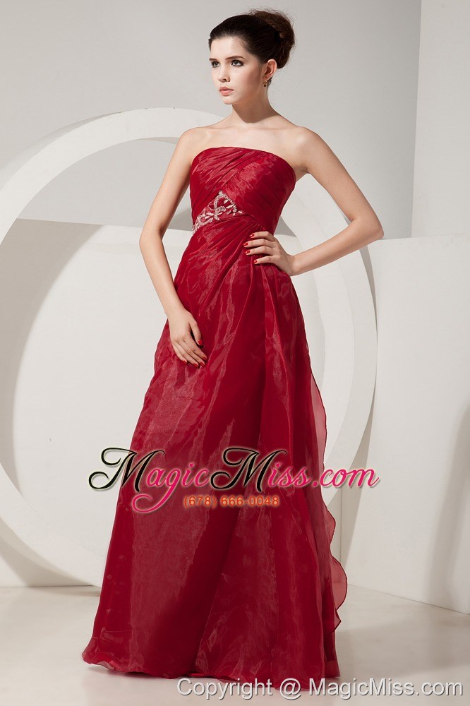 wholesale cheap wine red prom dress empire strapless beading floor-length organza
