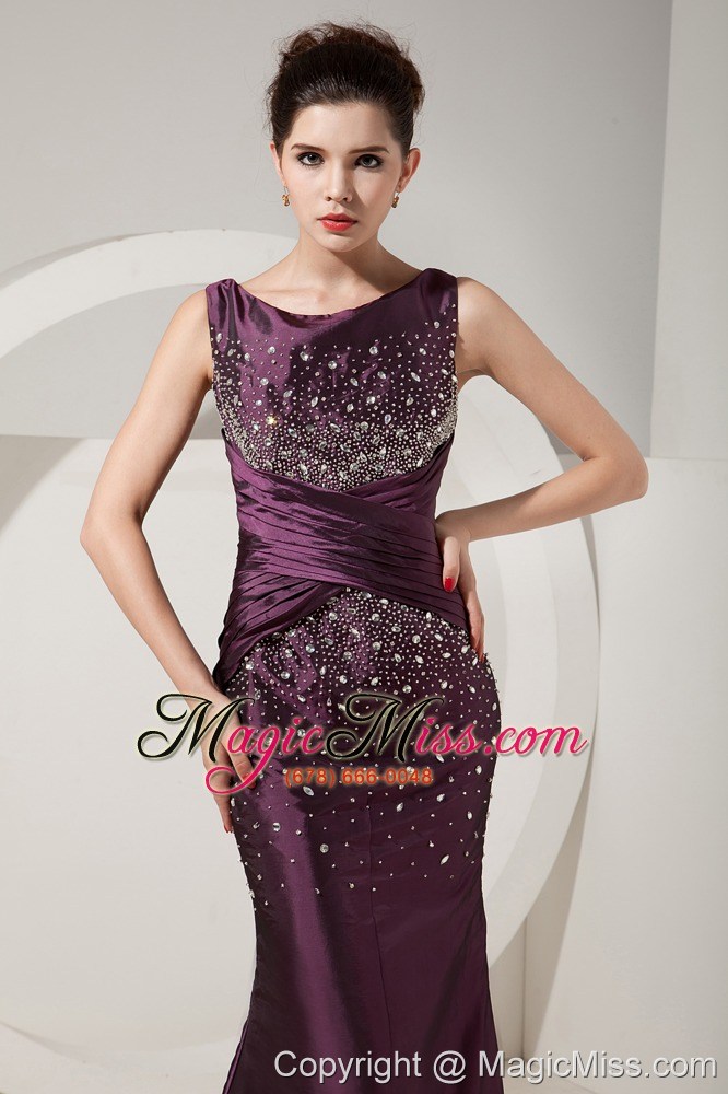wholesale dark purple mermaid scoop floor-length satin beading prom dress