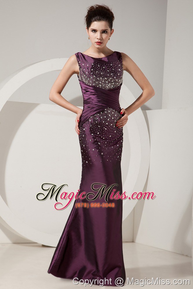 wholesale dark purple mermaid scoop floor-length satin beading prom dress