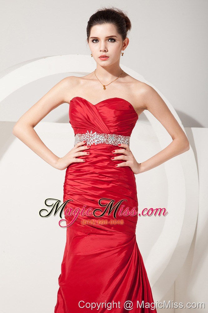 wholesale red mermaid sweetheart floor-length satin beading and ruch prom dress