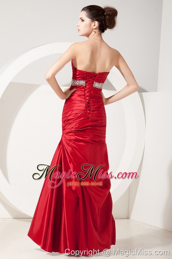 wholesale red mermaid sweetheart floor-length satin beading and ruch prom dress