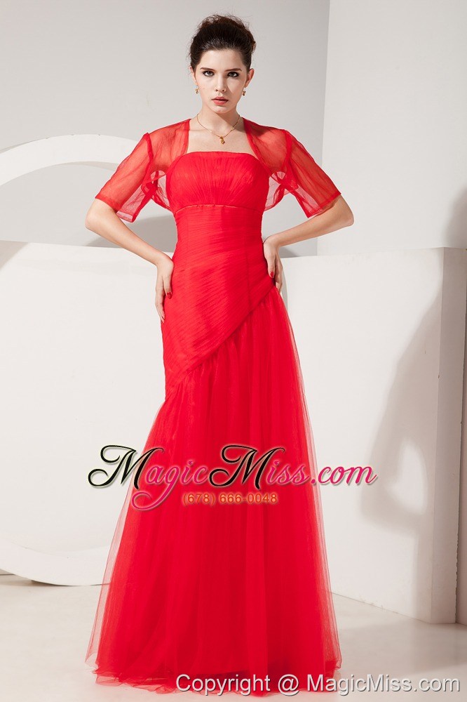 wholesale red column strapless floor-length tulle rush prom dress