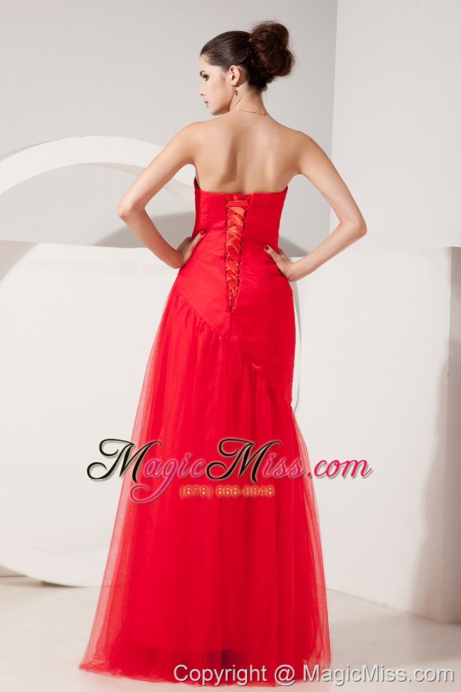 wholesale red column strapless floor-length tulle rush prom dress