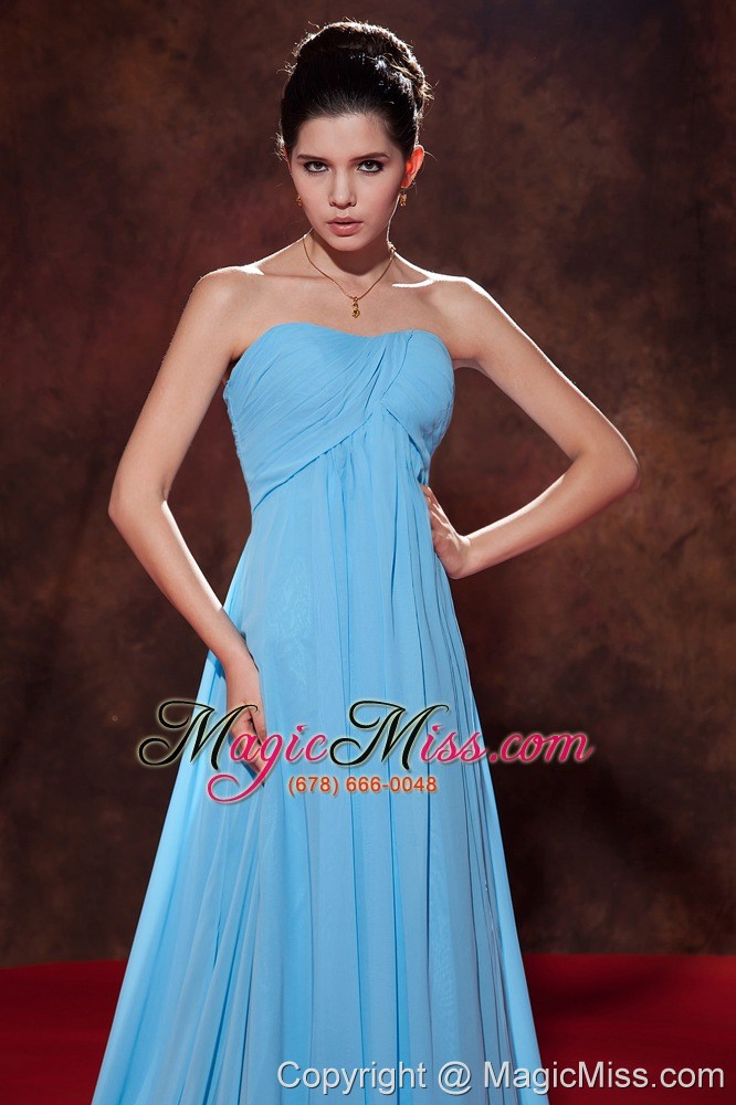 wholesale teal empire strapless court tain chiffon ruch prom dress
