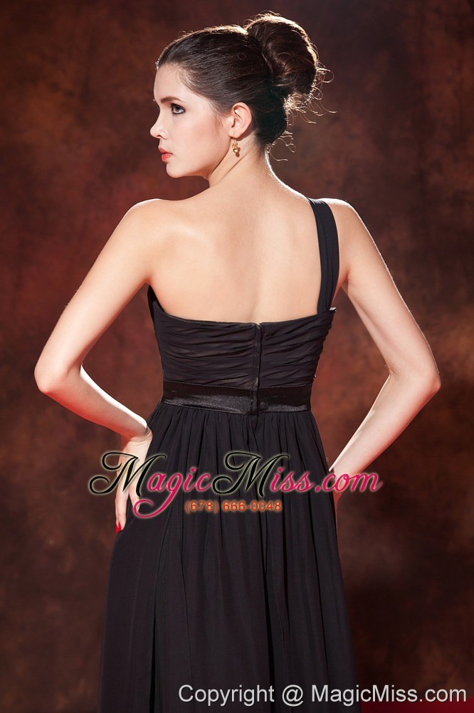 wholesale black empire one shoulder floor-length chiffon ruch prom dress