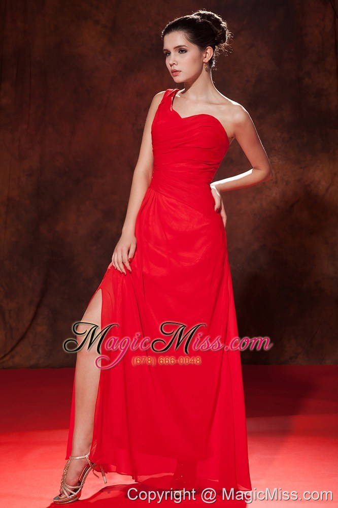 wholesale red empire one shoulder floor-length chiffon ruch prom dress