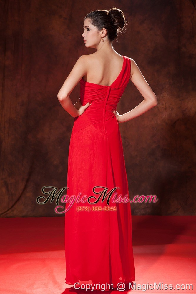wholesale red empire one shoulder floor-length chiffon ruch prom dress