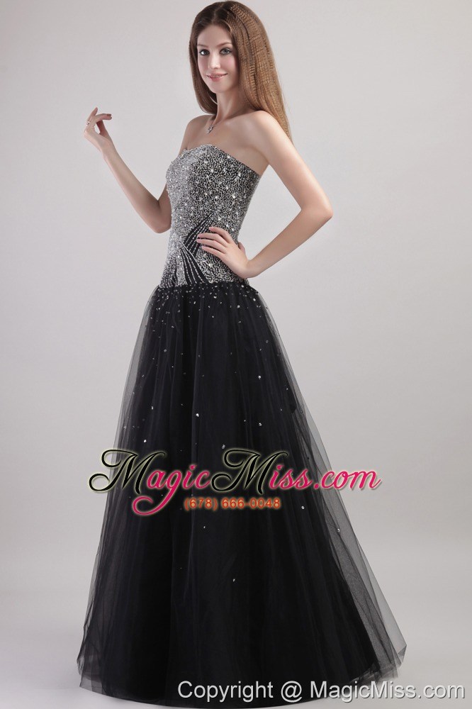 wholesale black column strapless floor-length net beading prom / celebrity dress