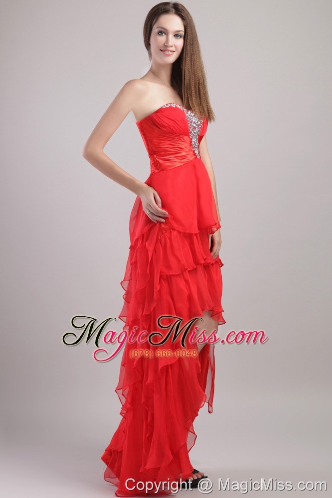 wholesale red empire sweetheart high-low organza beading prom dress