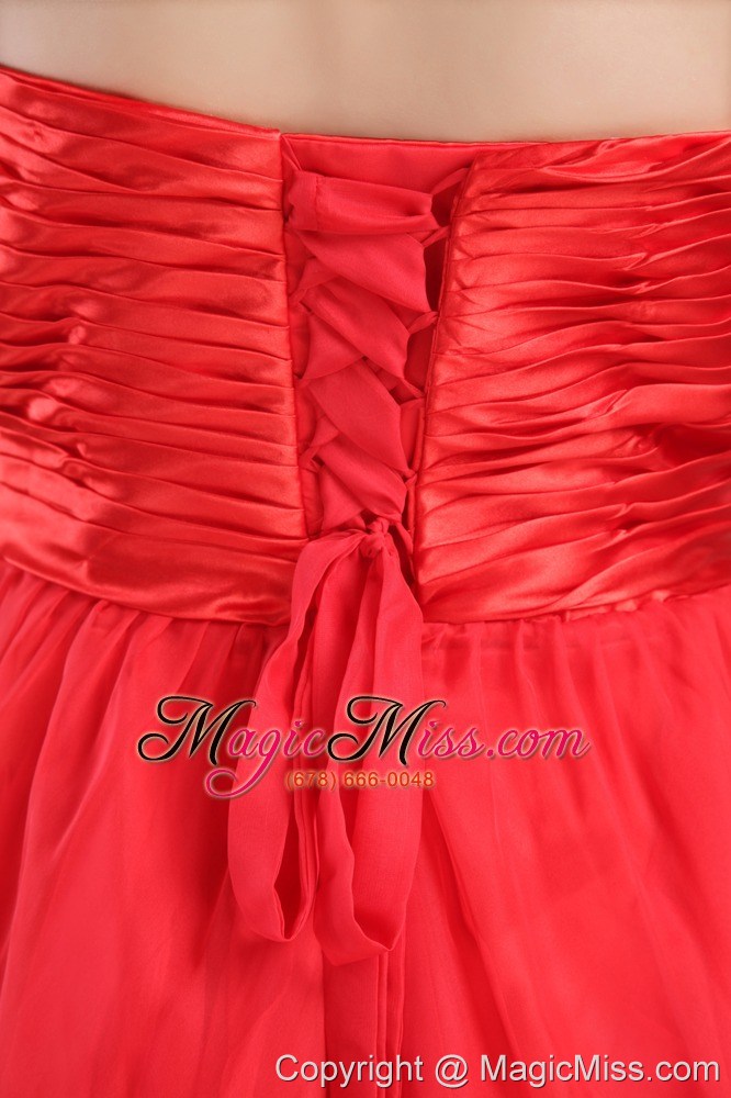 wholesale red empire sweetheart high-low organza beading prom dress