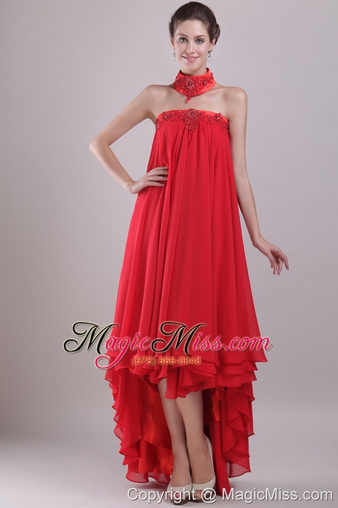 wholesale red a-line / princess strapless high-low chiffon embroidery with beading prom / homecoming dress