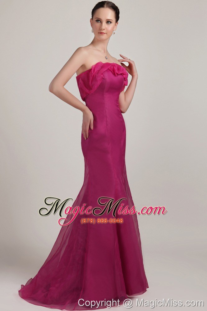 wholesale fuchsia mermaid/trumpet strapless floor-length organza prom dress