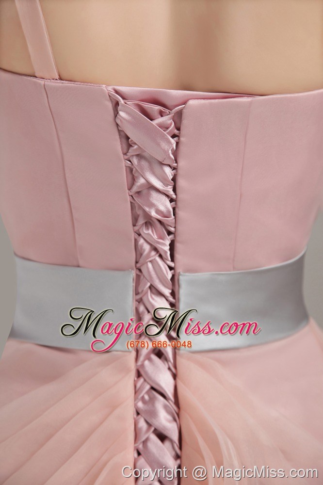 wholesale light pink column / sheath one shoulder floor-length organza ruffles prom dress