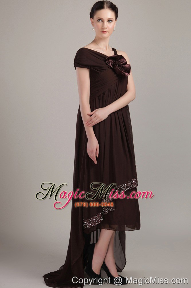 wholesale brown empire asymmetrical high-low chiffon beading prom dress