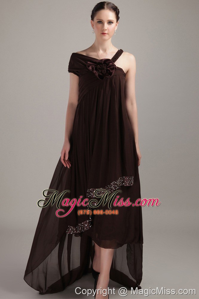 wholesale brown empire asymmetrical high-low chiffon beading prom dress