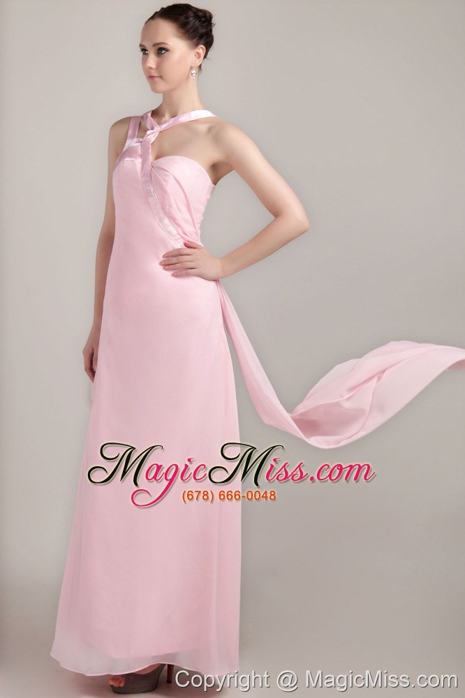 wholesale pink empire v-neck ankle-length chiffon prom dress