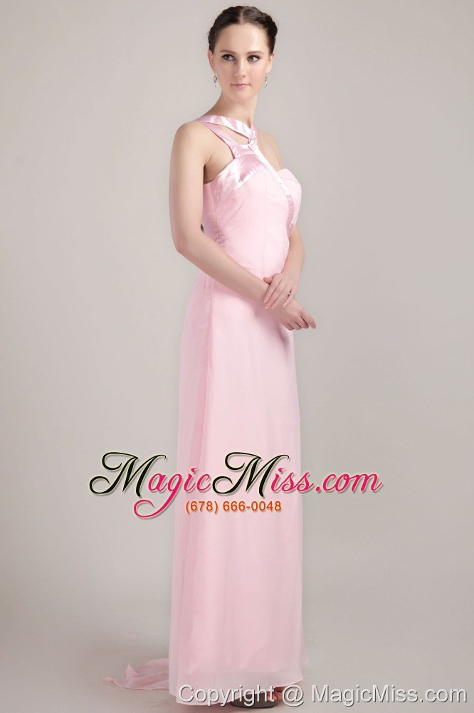 wholesale pink empire v-neck ankle-length chiffon prom dress
