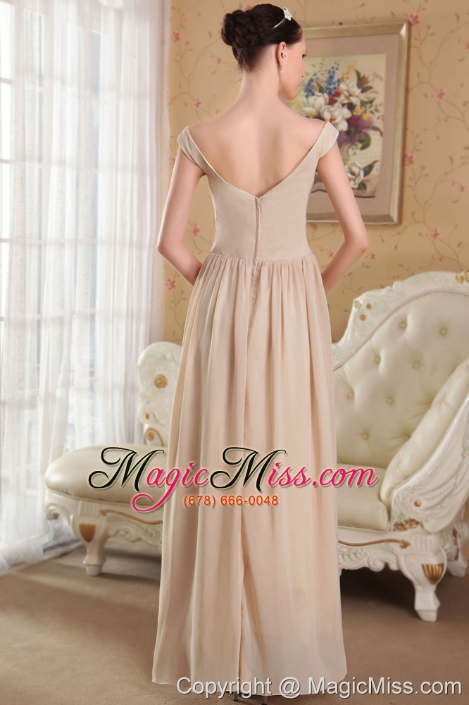wholesale champagne empire v-neck ankle-length chiffon sequins prom dress