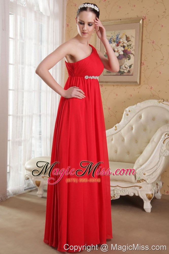 wholesale red empire one shoulder floor-length chiffon beading and ruch prom / evening dress