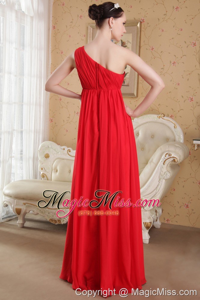 wholesale red empire one shoulder floor-length chiffon beading and ruch prom / evening dress