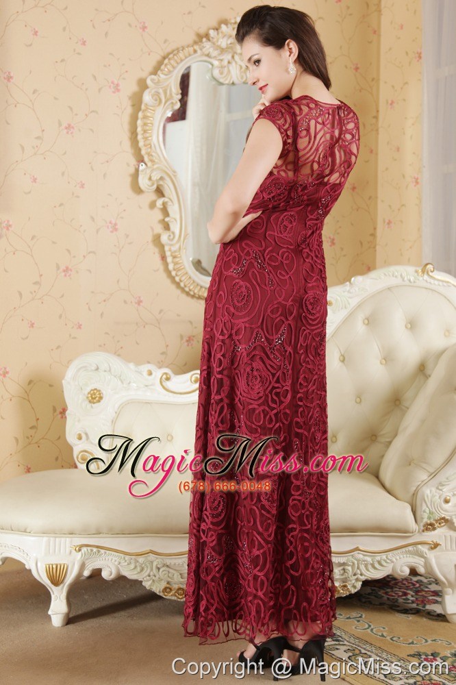 wholesale wine red column bateau ankle-length beading prom / evening dress