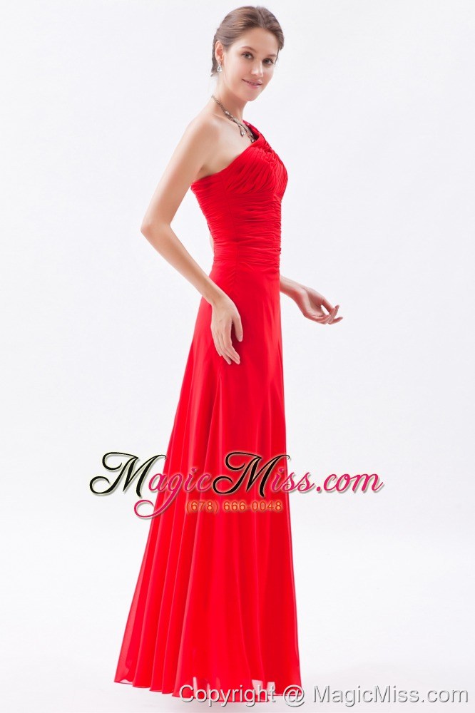 wholesale red column / sheath one shoulder floor-length chiffon beading prom dress