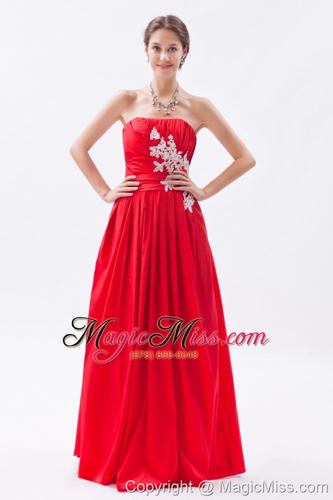 wholesale red column / sheath strapless prom dress taffeta appliques floor-length