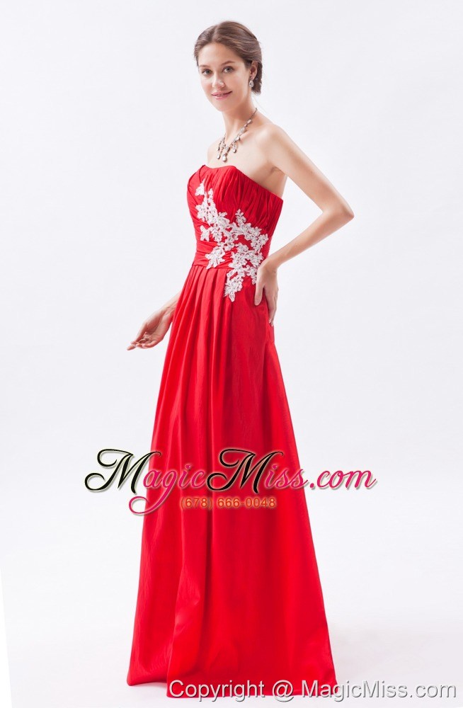 wholesale red column / sheath strapless prom dress taffeta appliques floor-length