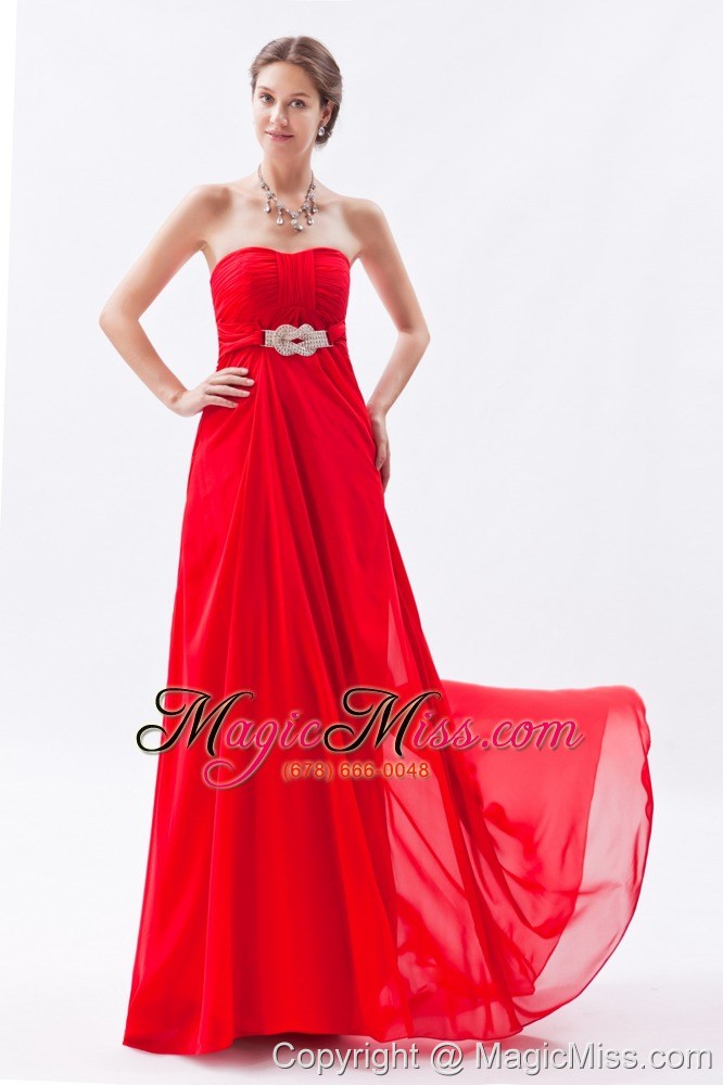 wholesale red empire strapless brush train chiffon beading prom dress