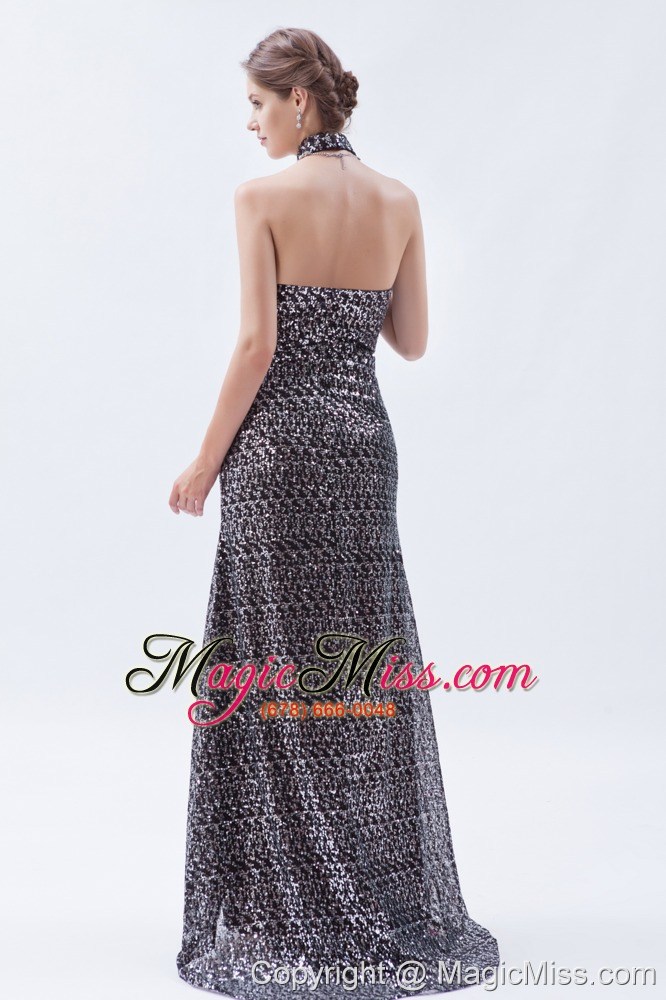 wholesale sliver column / sheath high-neck brush train sequin prom dress