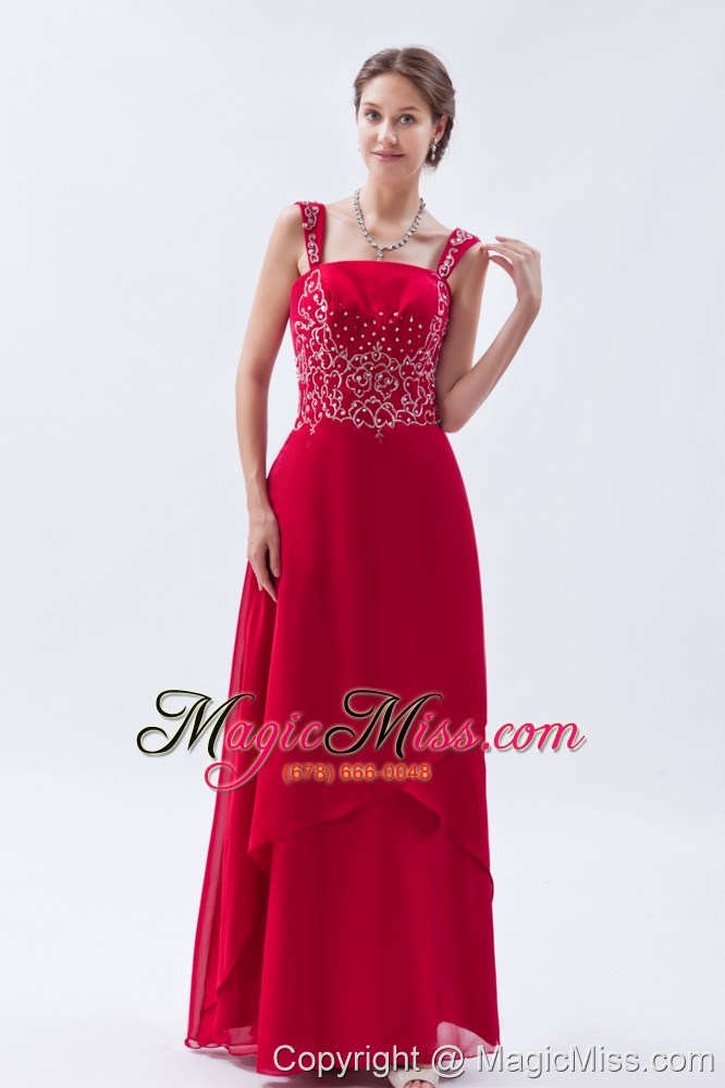 wholesale coral red empire straps floor-length chiffon beading prom dress