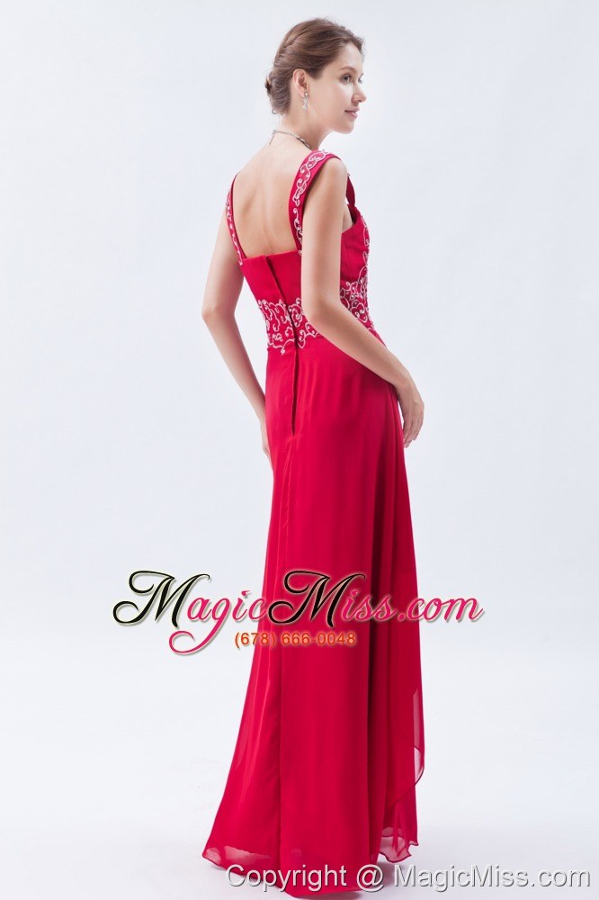 wholesale coral red empire straps floor-length chiffon beading prom dress