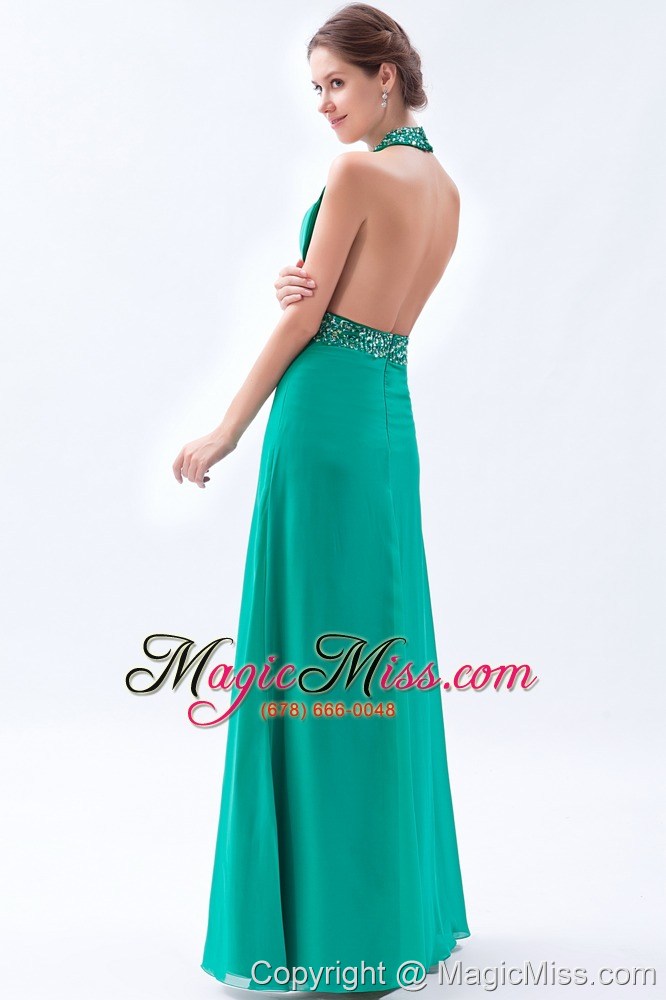 wholesale turquoise column / sheath high-neck floor-length chiffon beading prom dress
