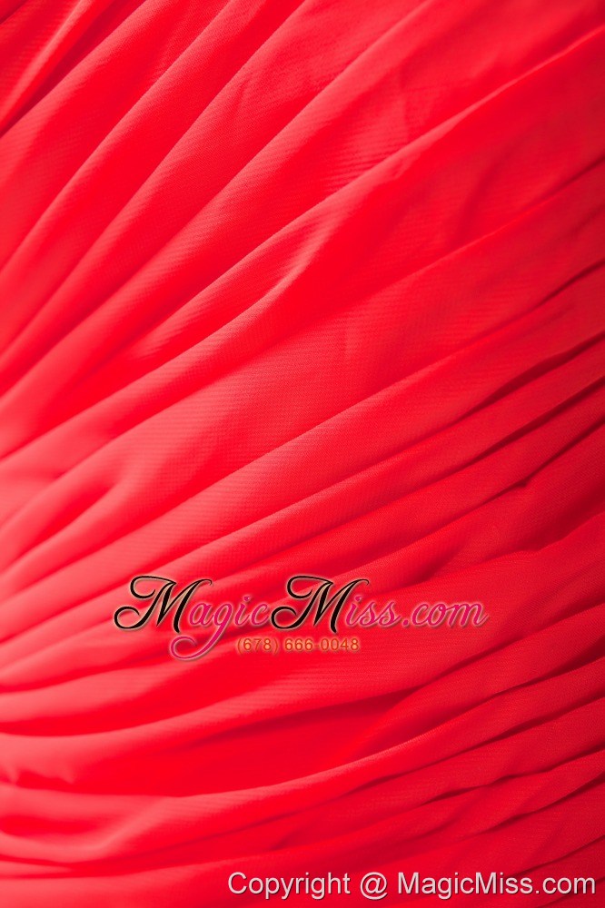 wholesale red column / sheath one shoulder floor-length chiffon ruch prom dress