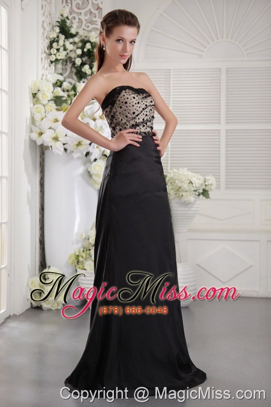 wholesale black column strapless floor-length taffeta ruch prom / graduation dress