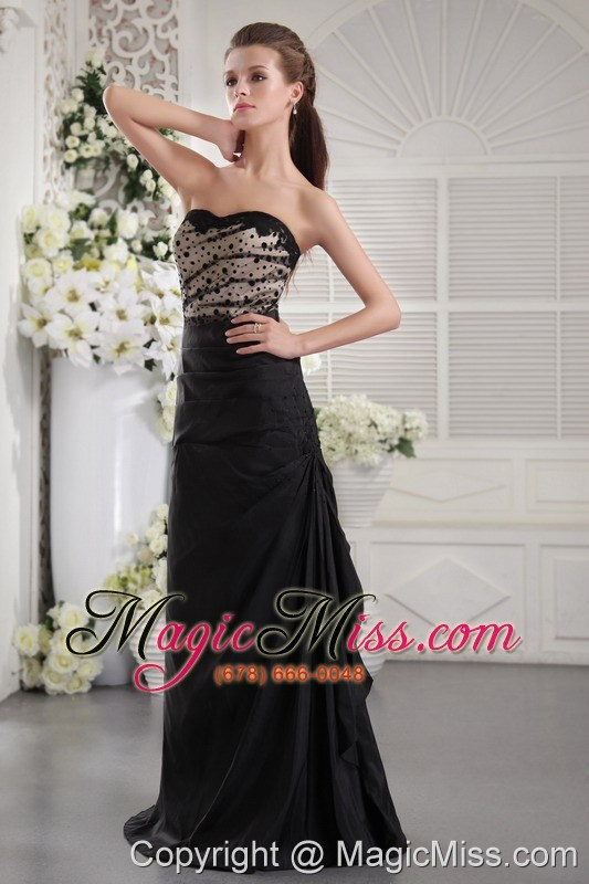 wholesale black column strapless floor-length taffeta ruch prom / graduation dress
