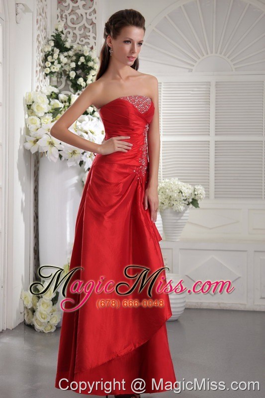 wholesale red column / sheath strapless ankle-length taffeta beading prom / evening dress