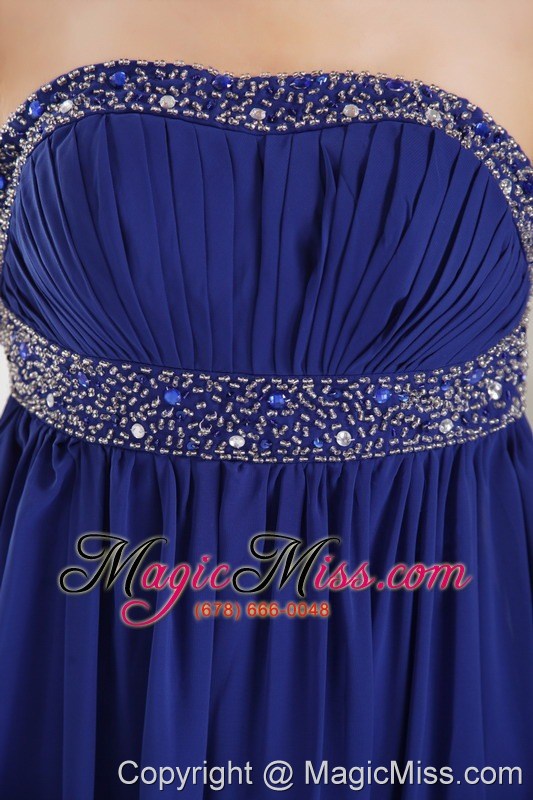 wholesale blue empire strapless brush train chiffon beading prom / evening dress