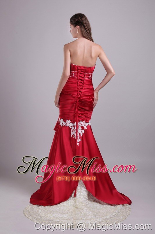 wholesale red mermaid sweetheart brush train taffeta lace and beading prom / evening dress