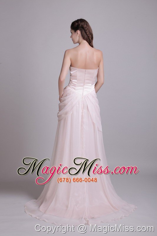 wholesale pink empire strapless brush train chiffon pleat prom dress