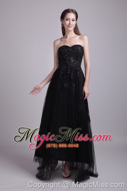 wholesale black empire sweetheart ankle-length tulle appliques prom dress