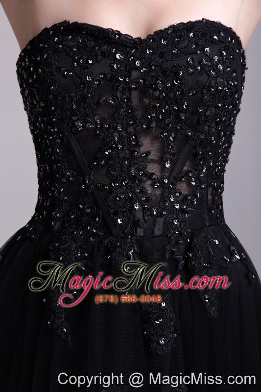wholesale black empire sweetheart ankle-length tulle appliques prom dress