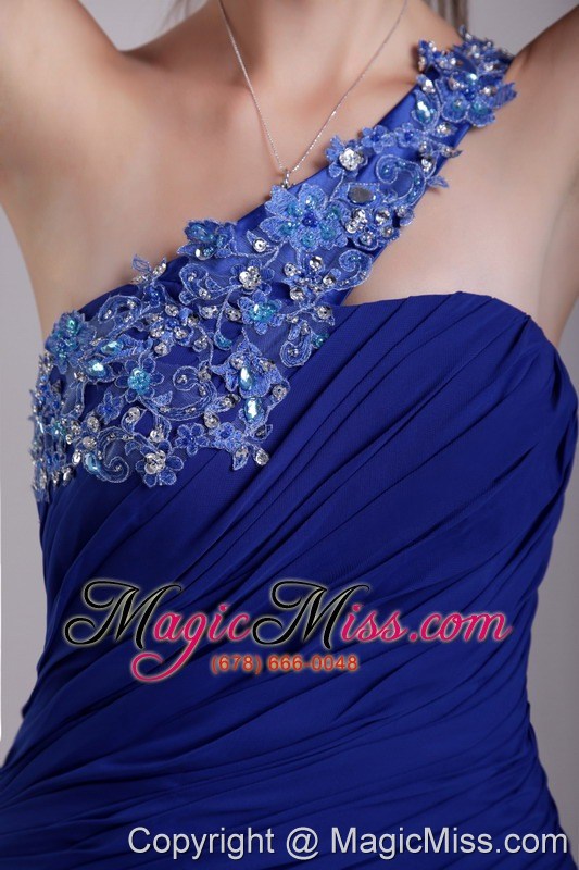 wholesale blue column/sheath one shoulder floor-length chiffon appliques prom dress